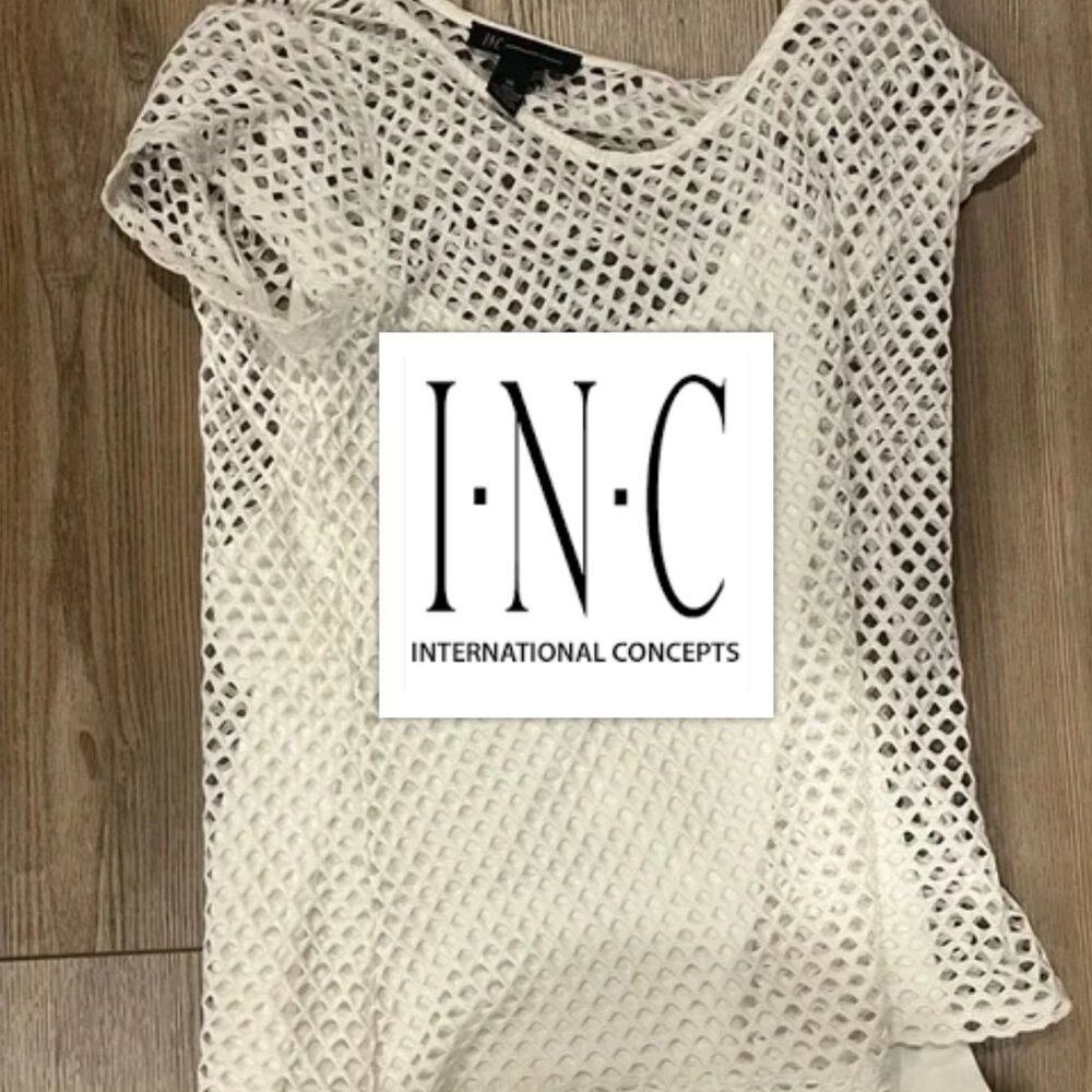 INC International Concepts Cream Mesh Blouse